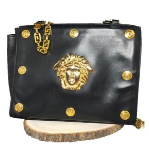Gianni Versace La Medusa leather black handbag shoulder bag